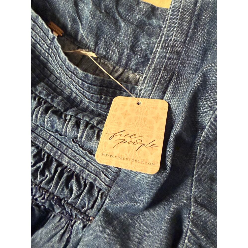 NWT Free People Sonora Denim Babydoll Mini Dress Square Neck L Midnight Rinse - Picture 5 of 12